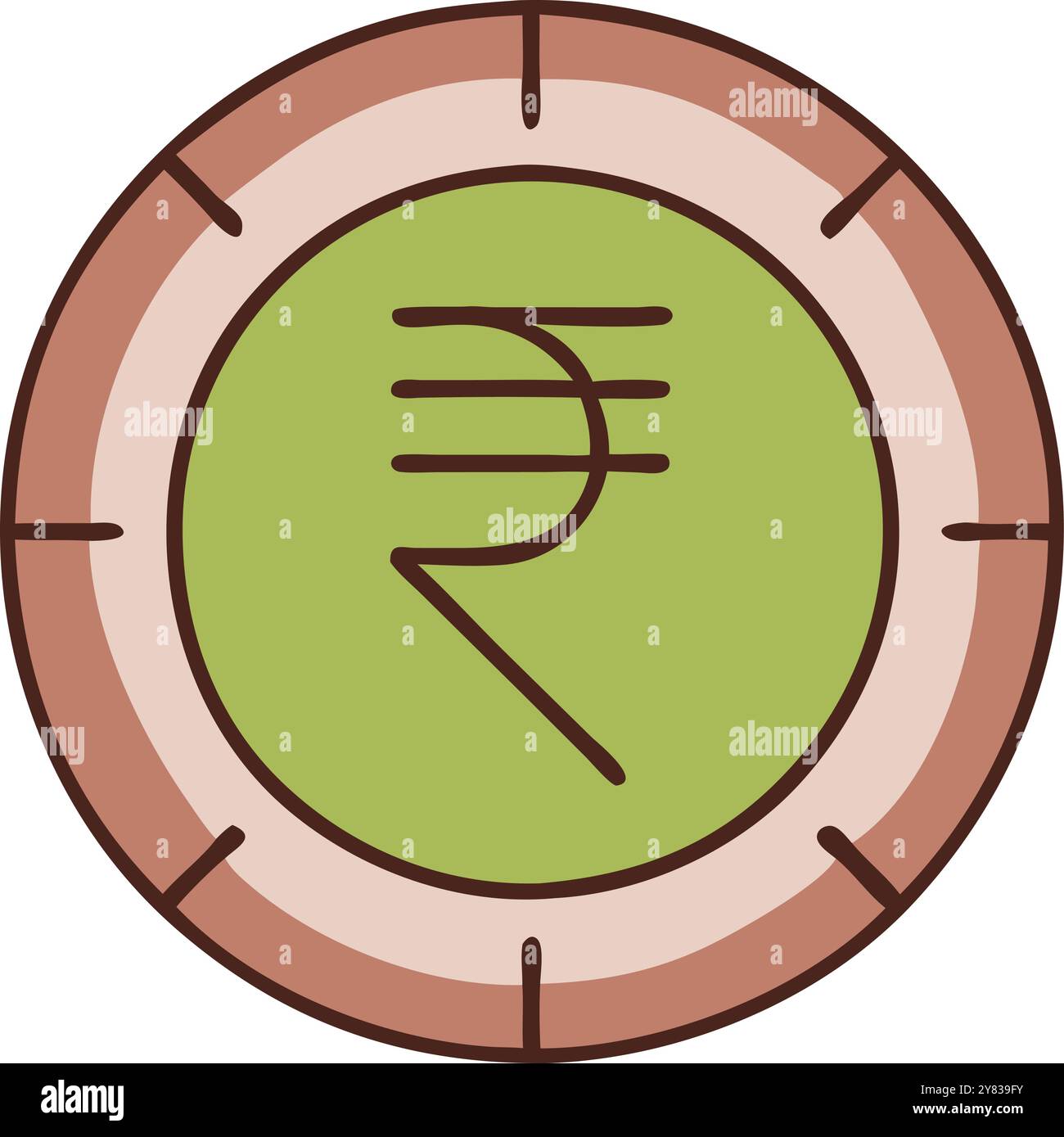 Ein einfaches. Buntes Symbol, das das Symbol der Indischen Rupie in einem kreisförmigen Rahmen darstellt. Ideal für die Repräsentation von Finanzen. Währung. Und indische Kultur in A p Stock Vektor