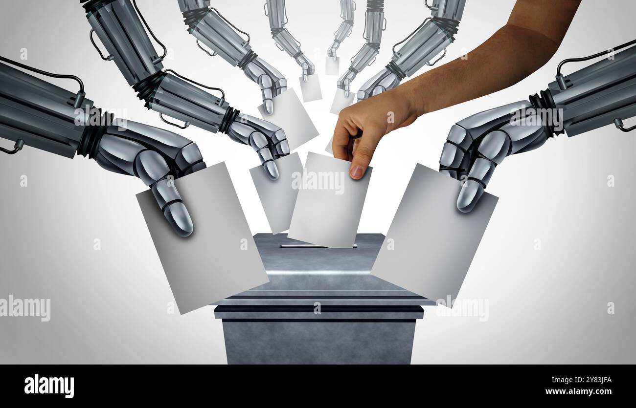 Voter Bots und Human Voters as a AI Bot Voting and Robots Voting Vots as Artificial Intelligence using Autonomous Voter Technologies Disrupting. Stockfoto