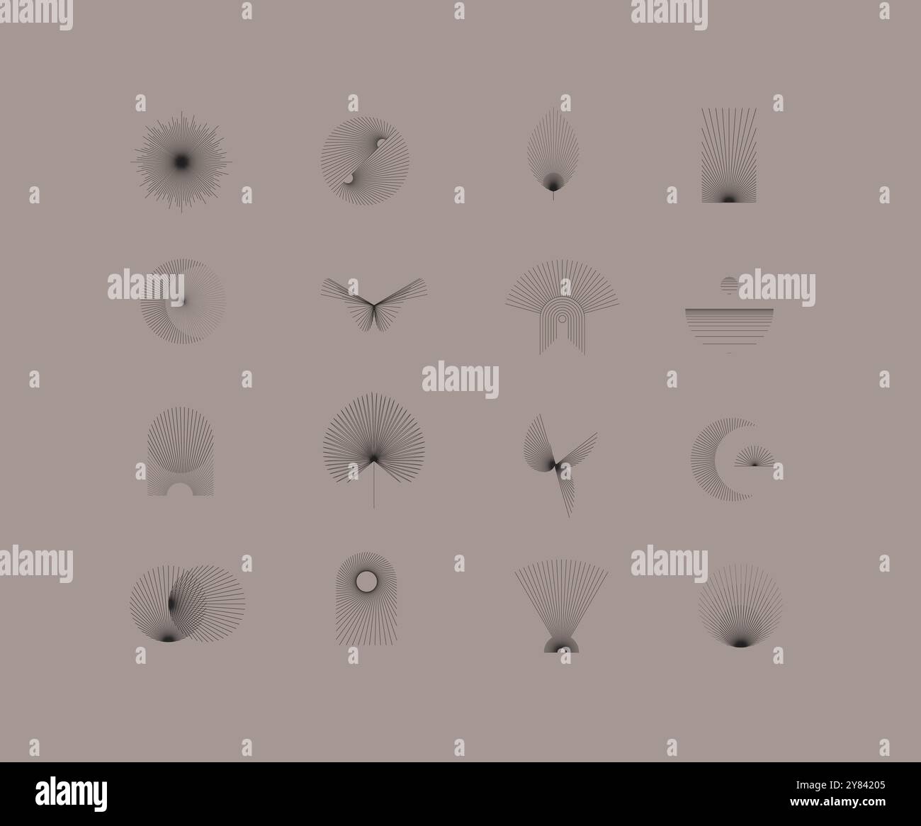 Geometrische Formen und Symbole mit dünnen Linien im abstrakten Stil, Zeichnung auf braunem Hintergrund Stock Vektor