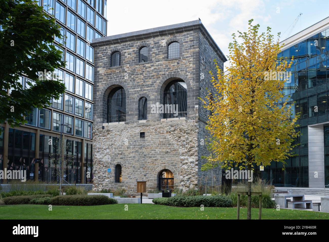Das Wagon Lifting Hoist Mini Museum, ein verbliebener Teil der ursprünglichen Leeds Central Station, Wellington Place, Leeds, West Yorkshire, England, UK Stockfoto