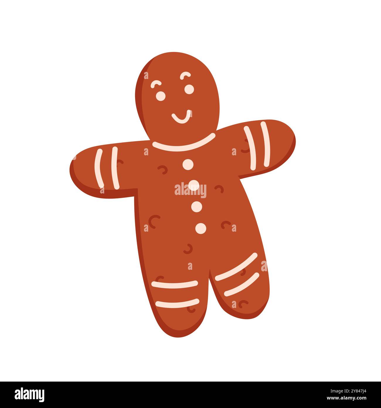 Weihnachtskuchenmann im Cartoon-Stil. Niedliche gebackene Keksfigur isoliert auf weißem Hintergrund. Hausgemachte Süßigkeiten und Kekse für Stock Vektor