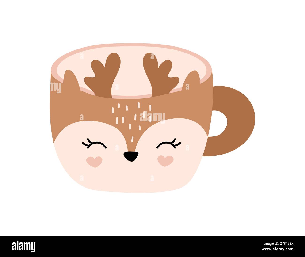 Vektor Weihnachten handgemachte Tasse mit Bilderhirsch. Design für Winterfeiertagskarte, Kinderbuch, Web-Illustration Stock Vektor