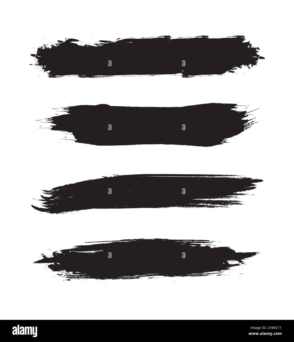 Gerade Markierungslinie Vektorkonturen. Schwarze Streifen mit Pinsel. Textmarkierstift, Marker, Pinsel, unterstreichende Konturen eingestellt. Grobe, dickflüssige Farbe Stock Vektor