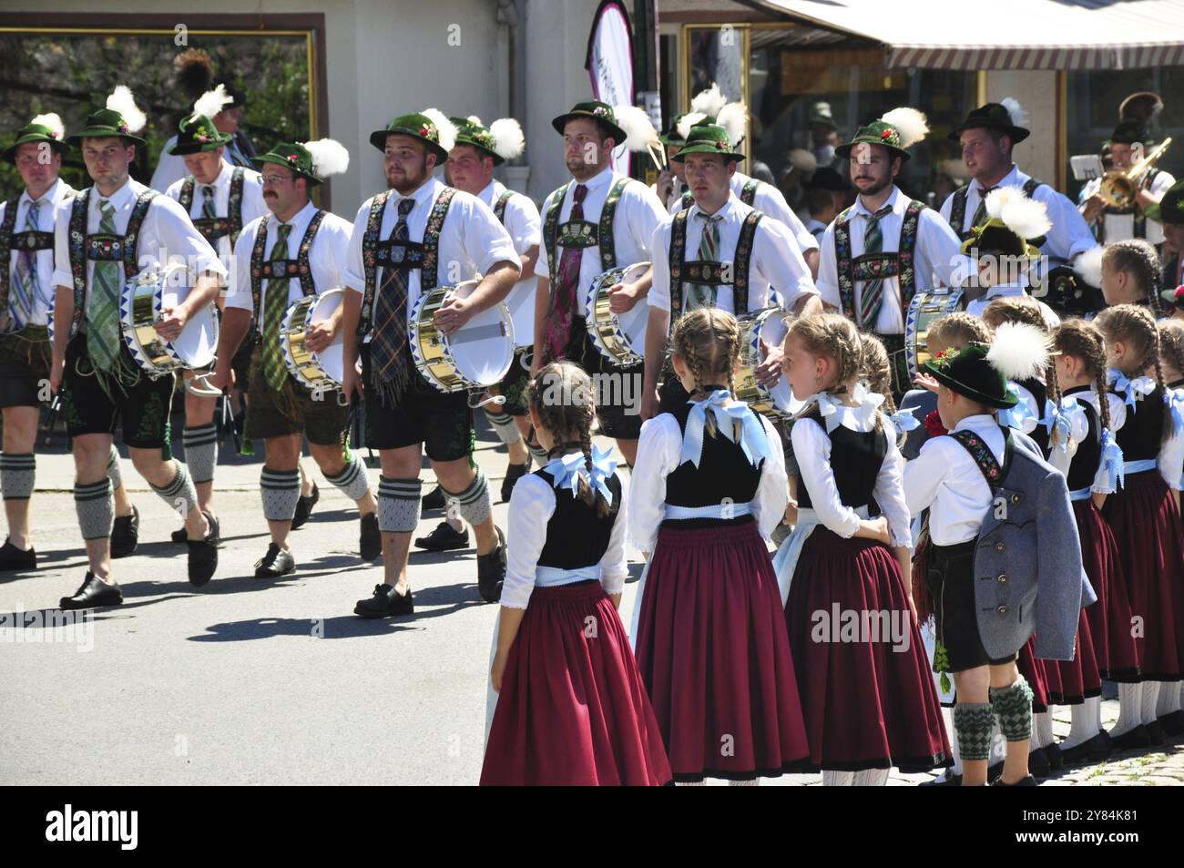 Bayern, Werdenfels, Garmisch-Partenkirchen, Bräuche, Tradition, Prozession, Musikband, Traditionskostümer Stockfoto