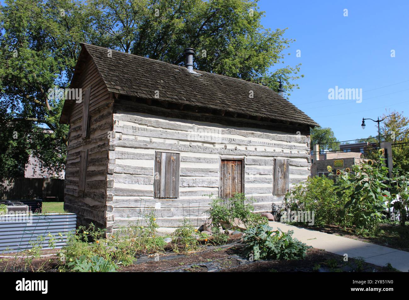 Nicholas und Elizabeth Meyer historische Pionier Blockhütte in Skokie, Illinois Stockfoto