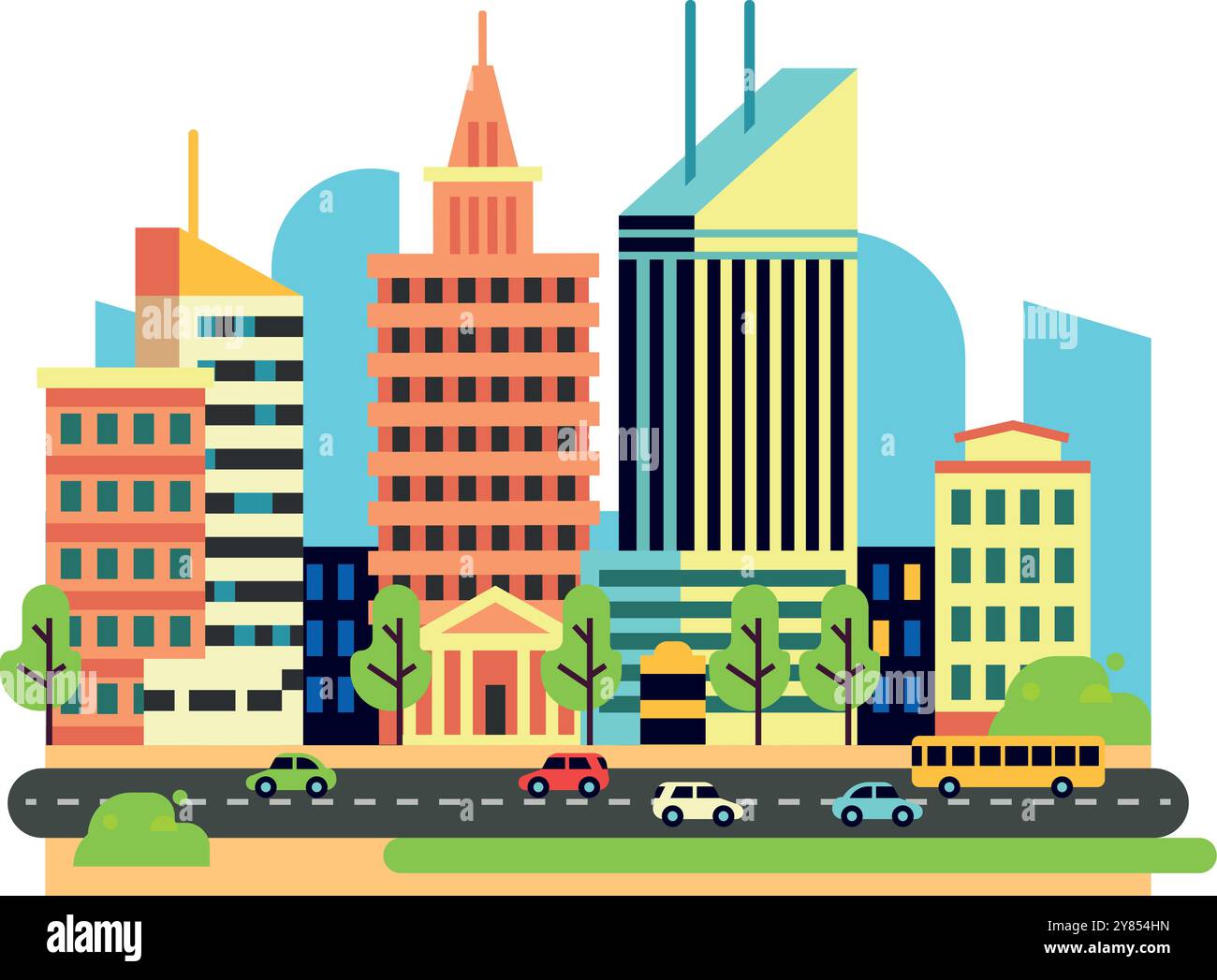 Große Stadtstraße. Urbane Landschaft. Illustration des Stadtbildes Stock Vektor