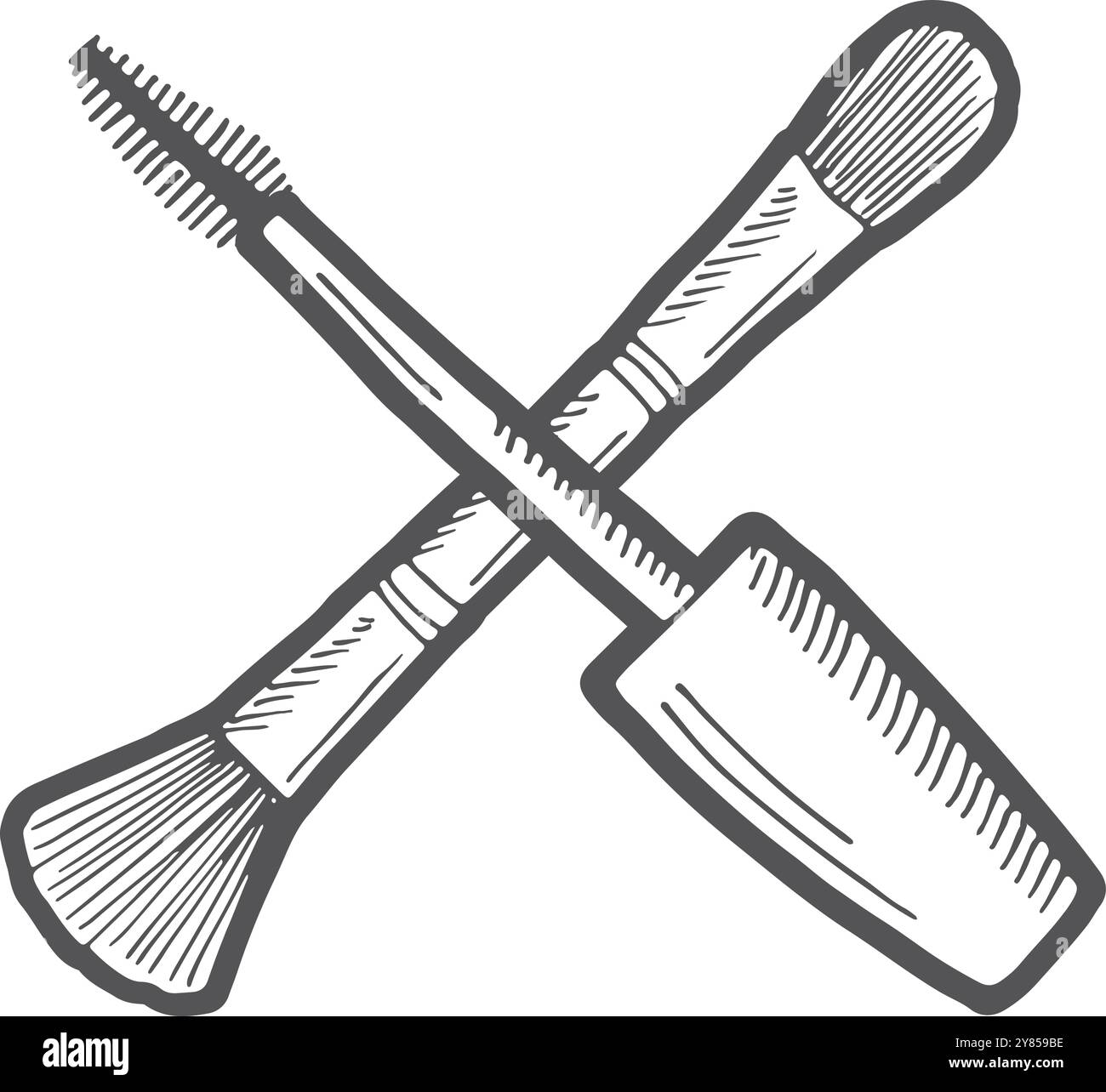 Logo des Schönheitssalons. Gekreuzte Mascara und Make-up-Bürste Stock Vektor