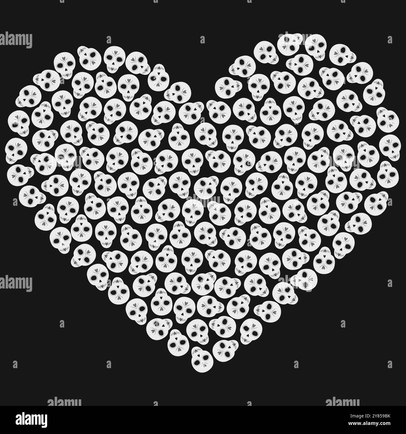 Bemalte Schädel in Herzform. Tag der toten grauen Hintergrundstruktur. Hintergrundbild Grußidee. Vektor-Illustration Thematische Karten, Verpackung, Poster, Banner, Faltblatt, Preis, Label oder Web-Promos Stock Vektor
