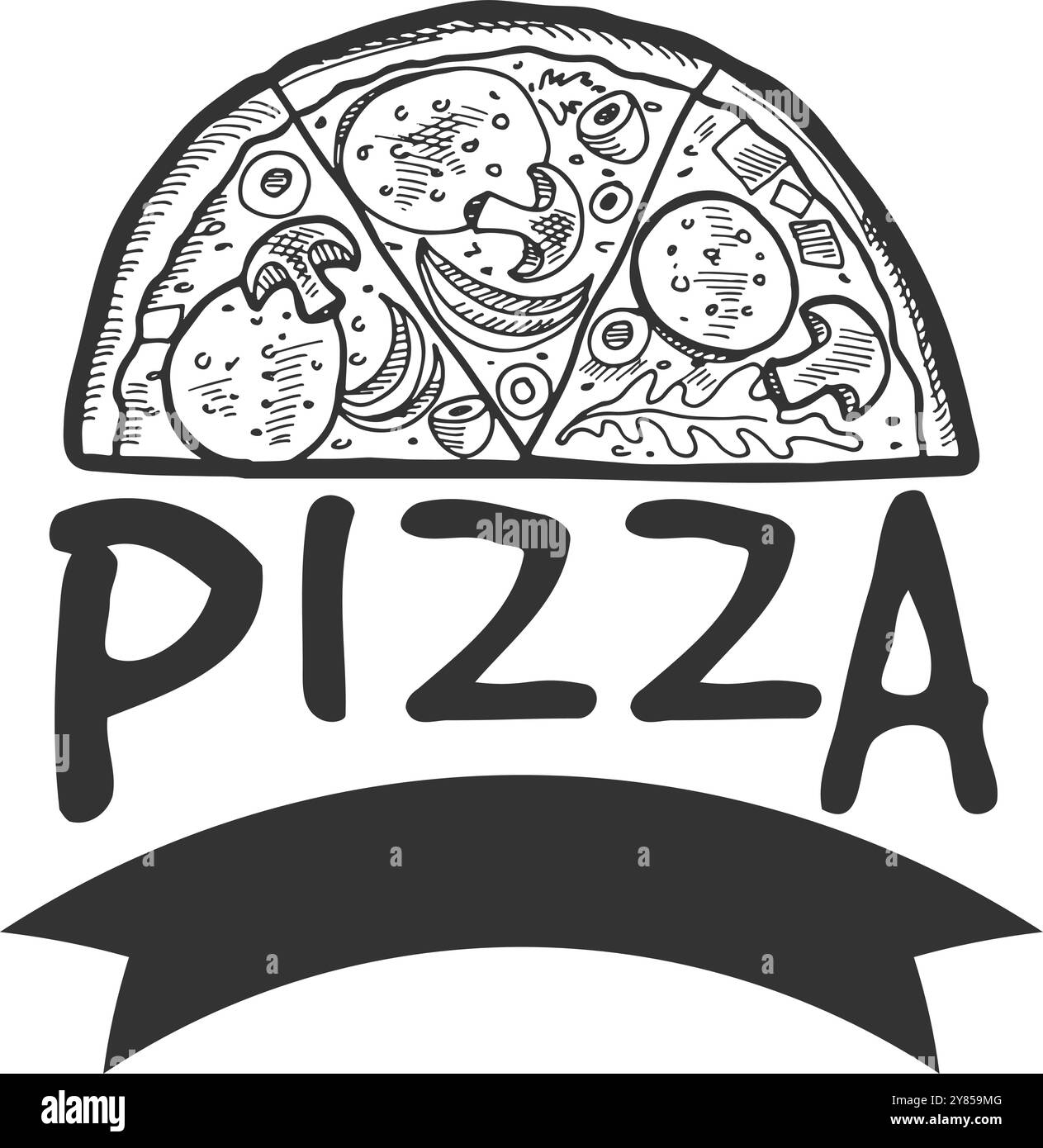 Pizza-Logo. Italienisches Café mit schwarzem Emblem Stock Vektor