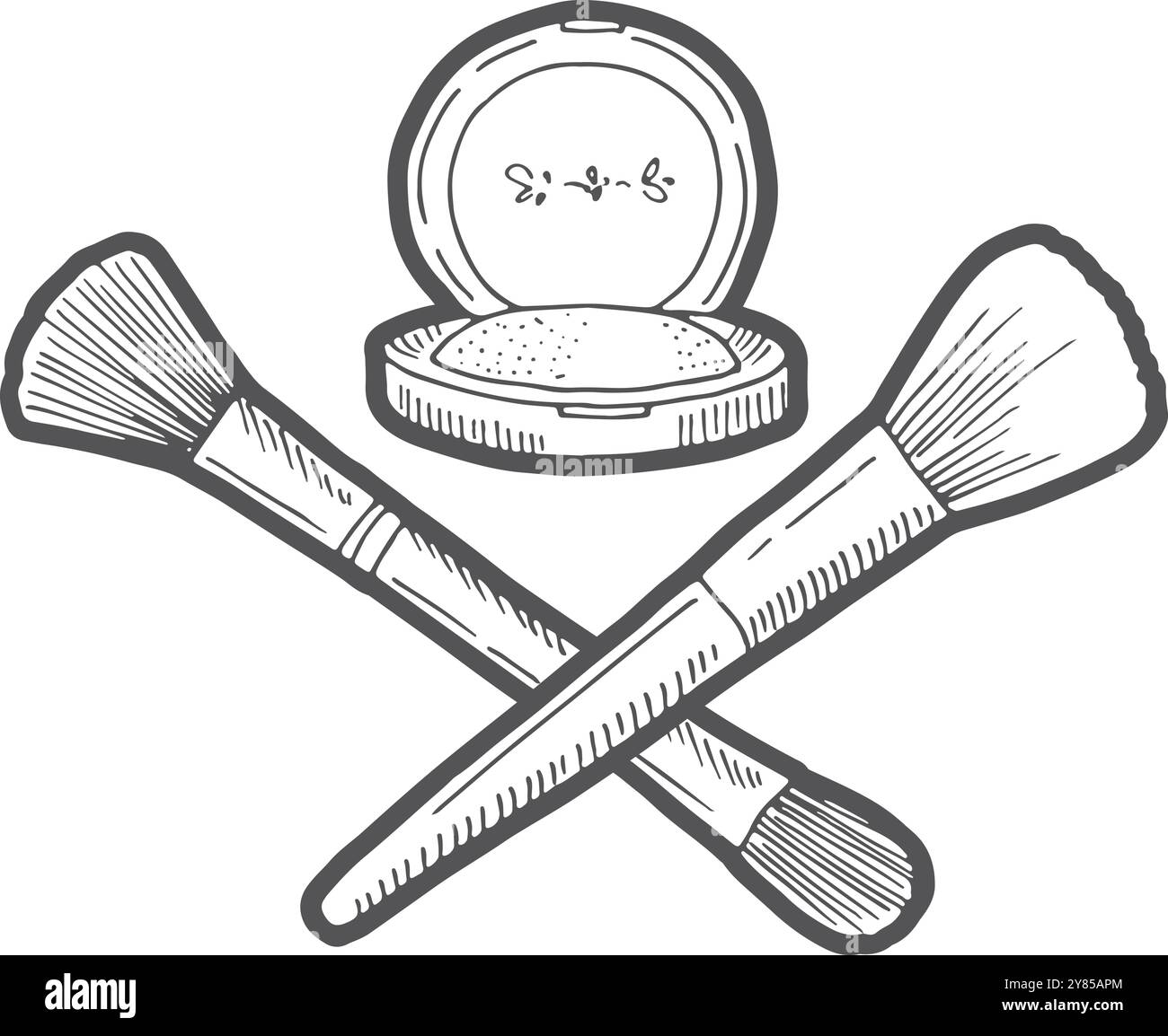 Make-up-Pinsel und Puderbox-Logo. Etikett für Schönheitssalon Stock Vektor