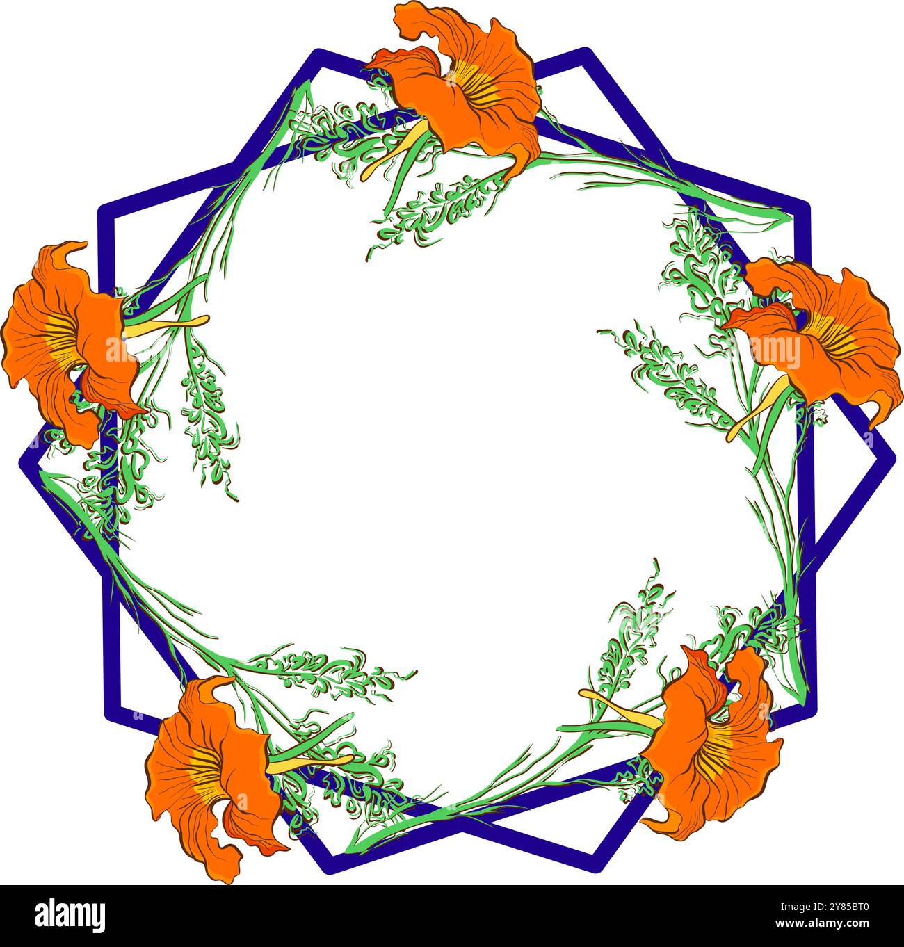 Botanischer Feiertagsrahmen mit Kapuzinerkresse und Zweigvektorillustration Stock Vektor