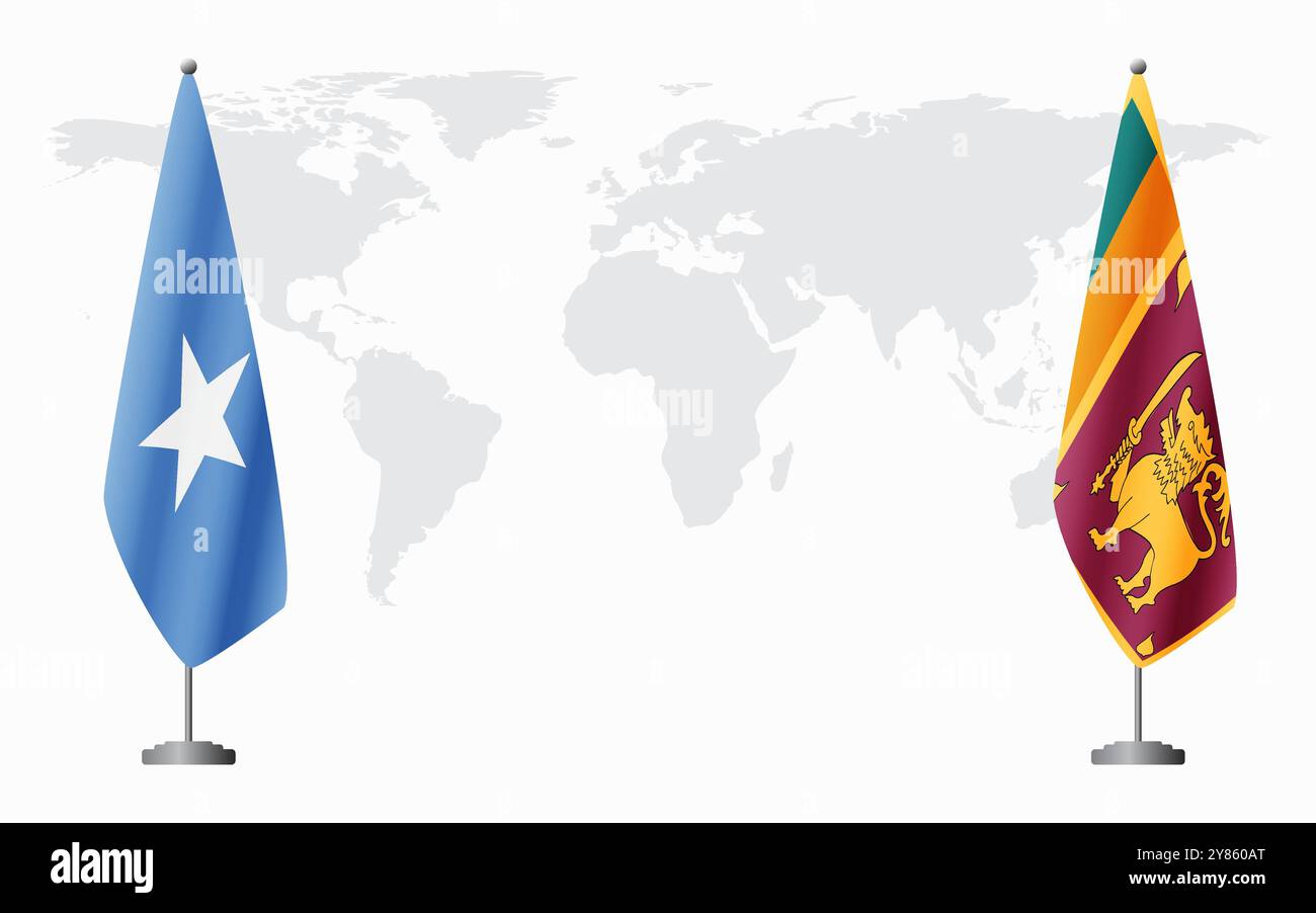 Somalia und Sri Lanka Flaggen für offizielle Treffen vor dem Hintergrund der Weltkarte. Stock Vektor