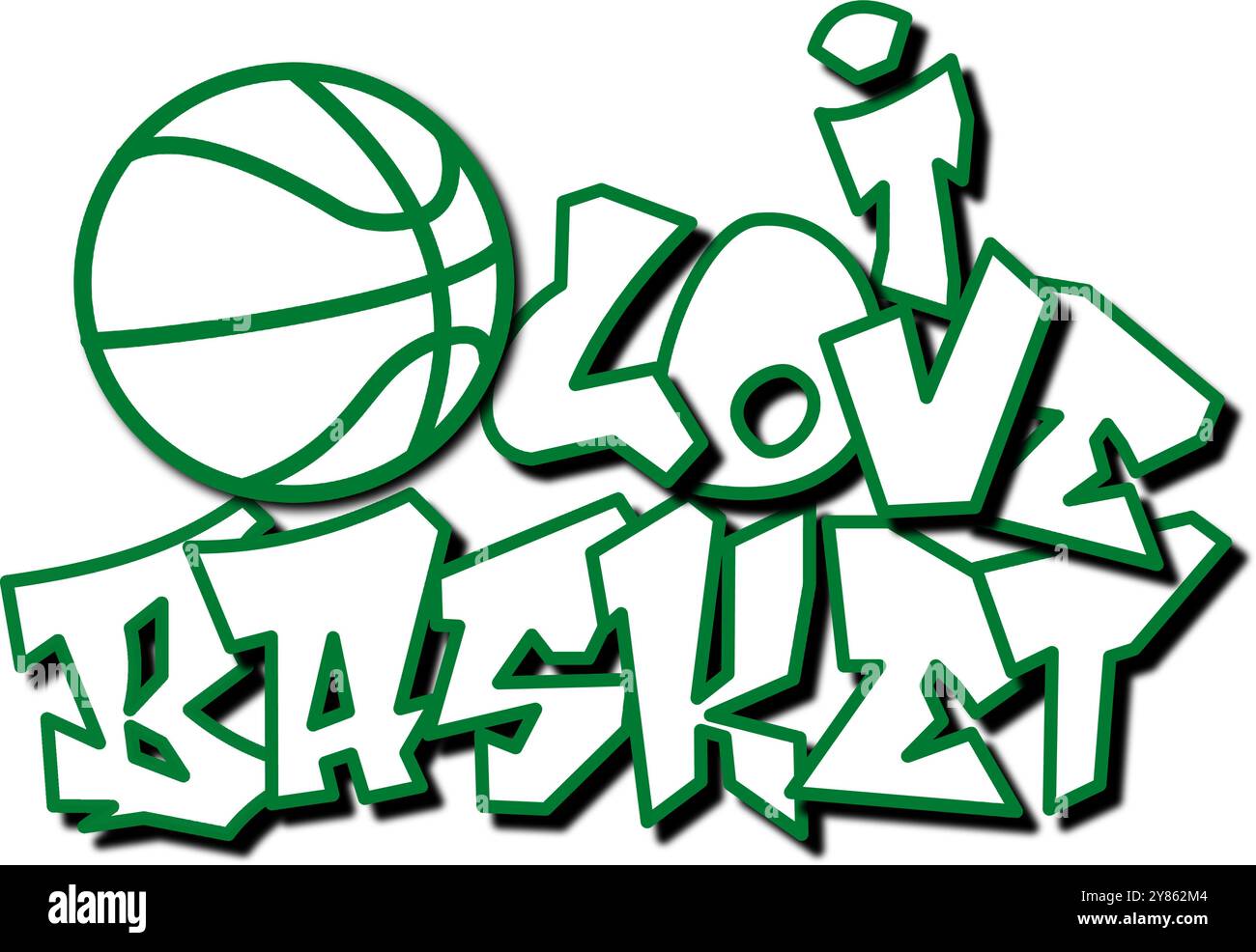 I Love Basket - Grün und weiß mit Ball Basketball, Sport-Vektor-Grafiken für Street Art - Graffiti-Schriftzug Typografie - Kunst-Illustration - Multikett Stock Vektor