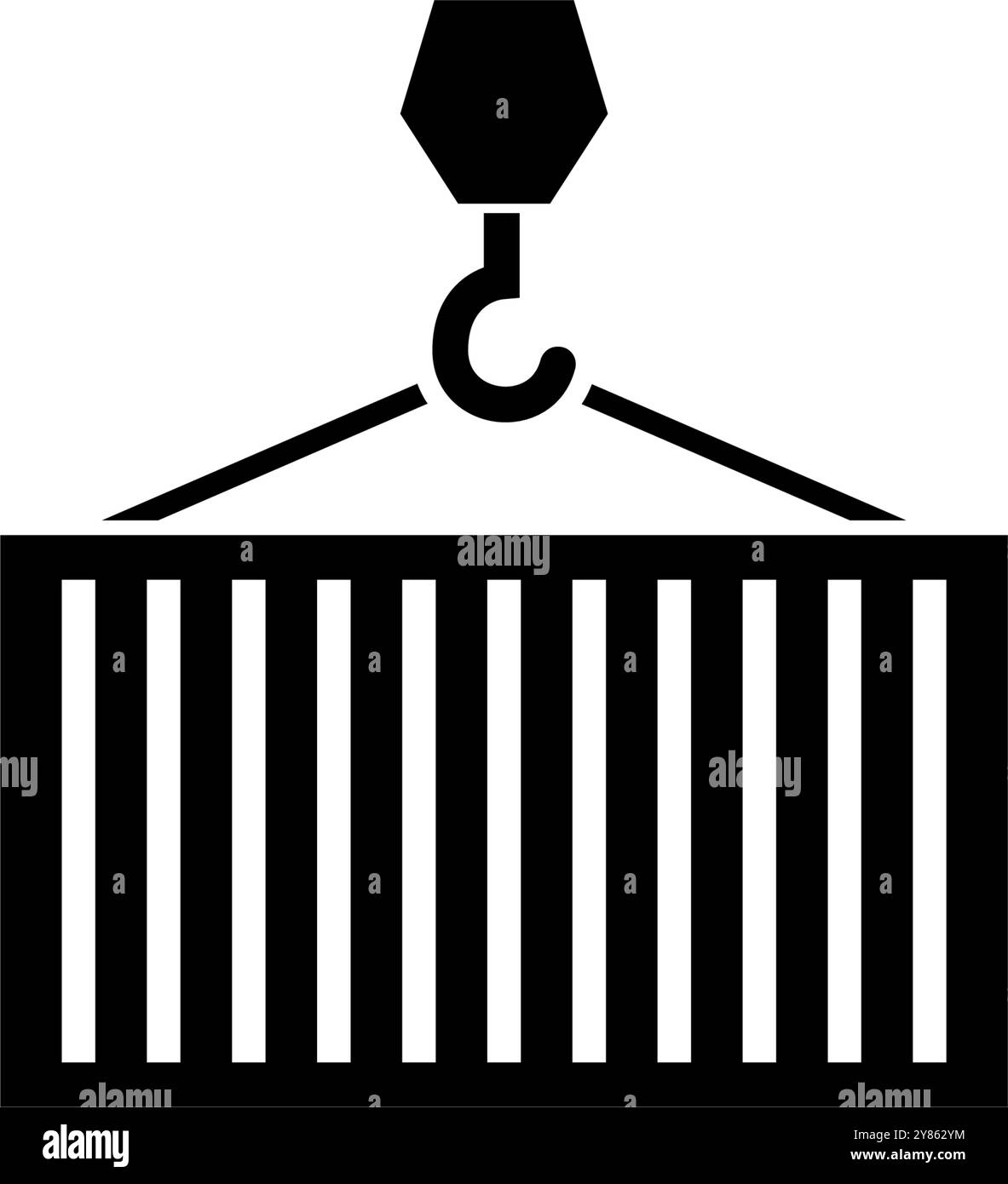 Riemenscheibe und Container, Export Import, Versand. Abbildung des Symbols für den flachen Vektor. Einfaches schwarzes Symbol auf weißem Hintergrund. Riemenscheibe und Behälter, kransignal Stock Vektor
