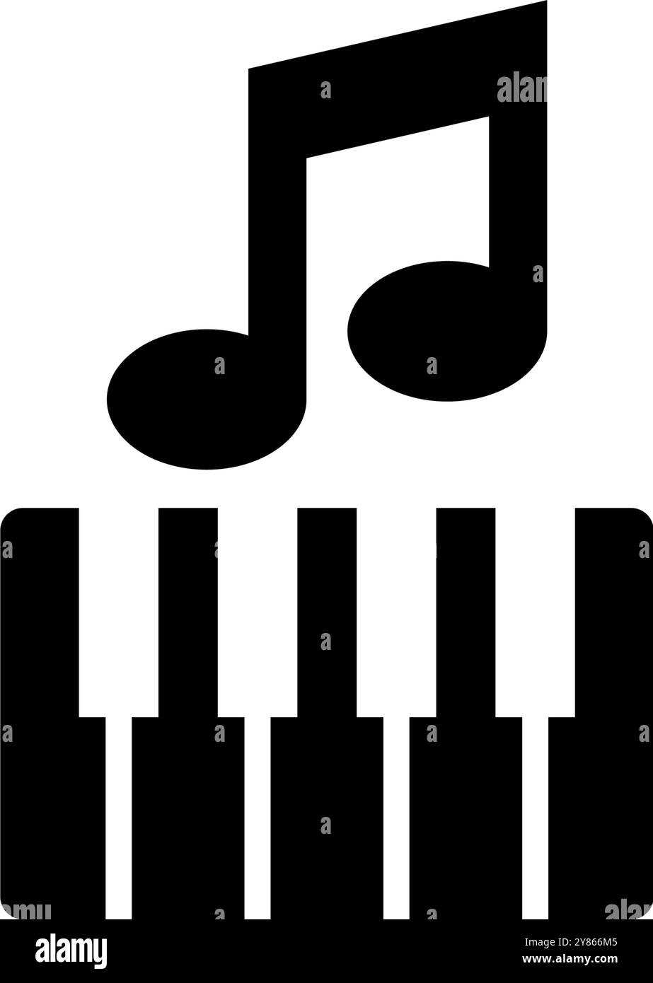 Modernes, minimalistisches Schwarz-weiß-Vektorsymbol mit Musiknoten und Klaviertasten Stock Vektor