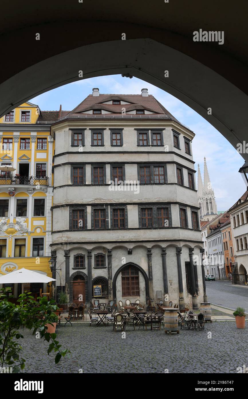 Historisches Gebäude in Görlitz, das als Kulisse für Dreharbeiten dient Stockfoto