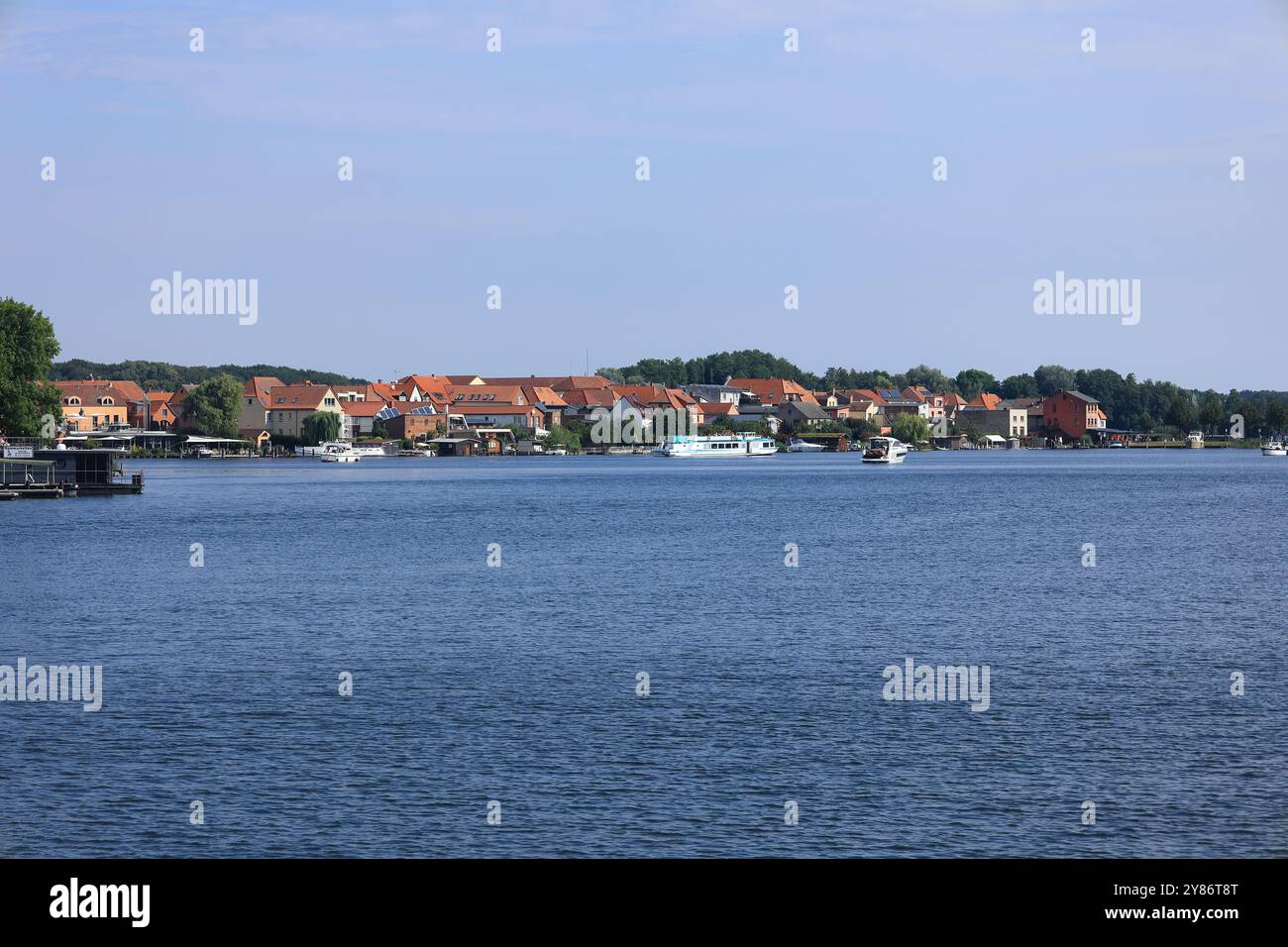 Blick auf den Hafen von Malchow in Mecklenburg Stockfoto