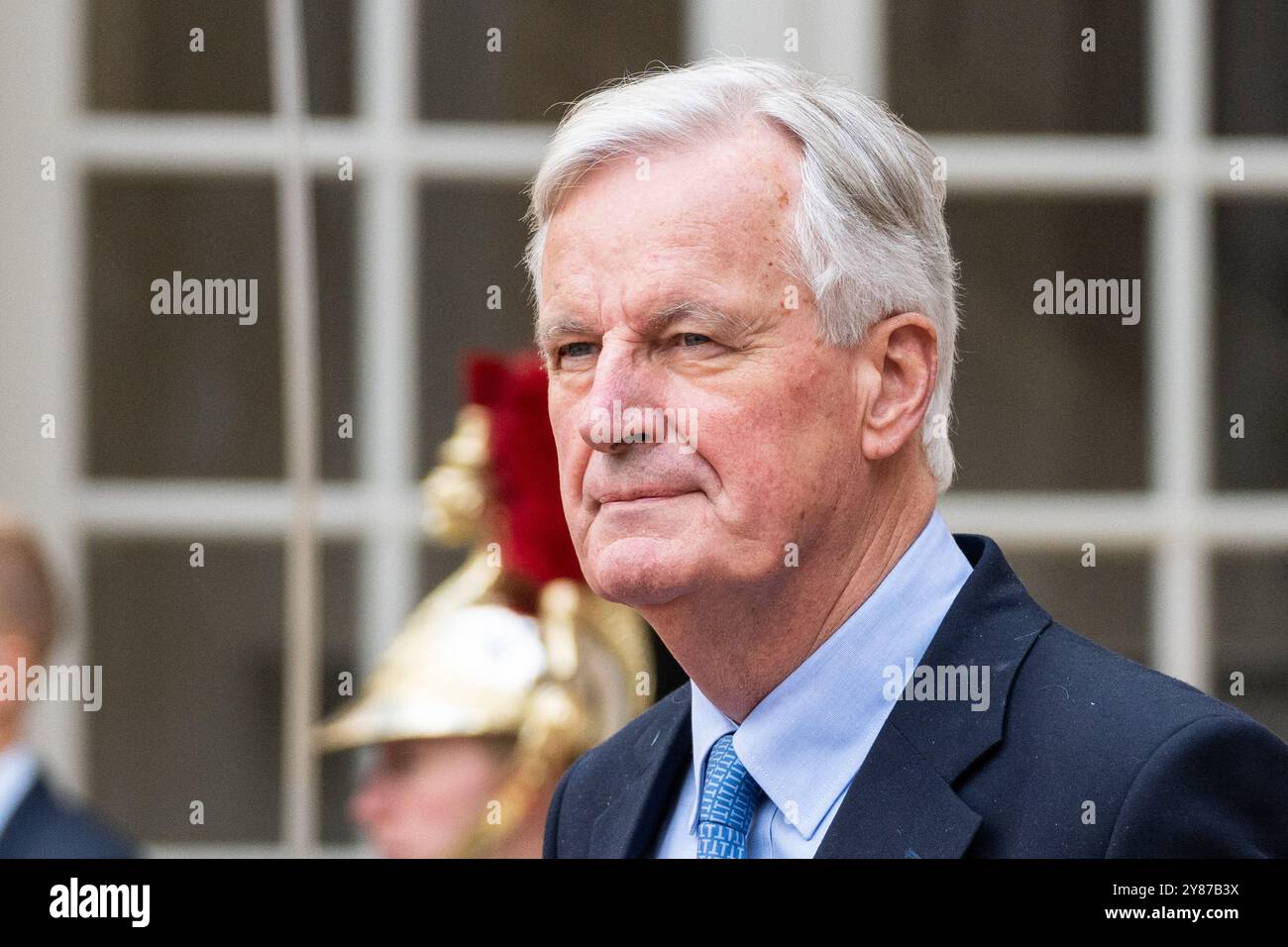 Paris, Frankreich. Oktober 2024. Der französische Premierminister Michel Barnier zu einem Treffen im Hotel de Matignon in Paris am 3. Oktober 2024. Für den Frankophonie-Gipfel, der ein Treffen der Staats- und Regierungschefs der Mitgliedsländer der Internationalen Organisation der Frankophonie ist, das seit 1986 alle zwei Jahre stattfindet. Foto: Alexis Jumeau/ABACAPRESS. COM Credit: Abaca Press/Alamy Live News Stockfoto