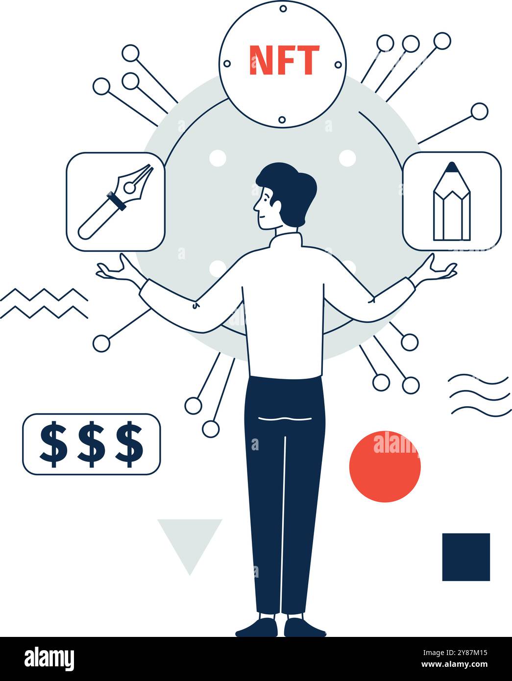 NFT-Kunstverkauf. Kreative Sammlerstücke für Blockchain-Transaktionen Stock Vektor