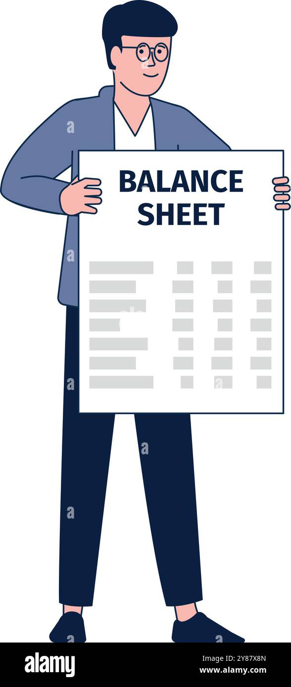 Mann mit Bilanz. Farbzeichen des Finanzberaters Stock Vektor