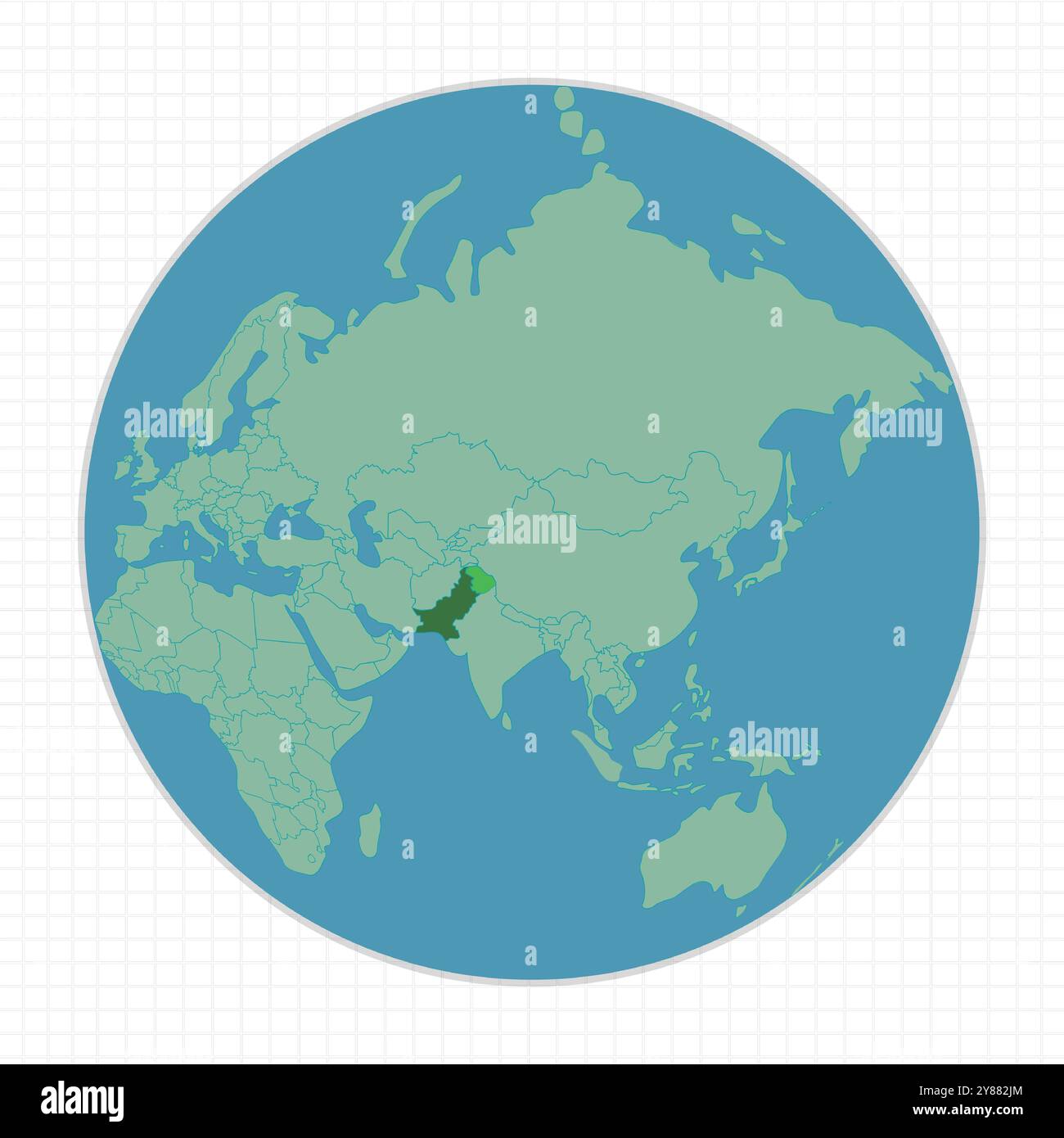 Pakistan Karte Erde Globus Ansicht der Welt Karte in hellgrün, Vektorkarte Stock Vektor