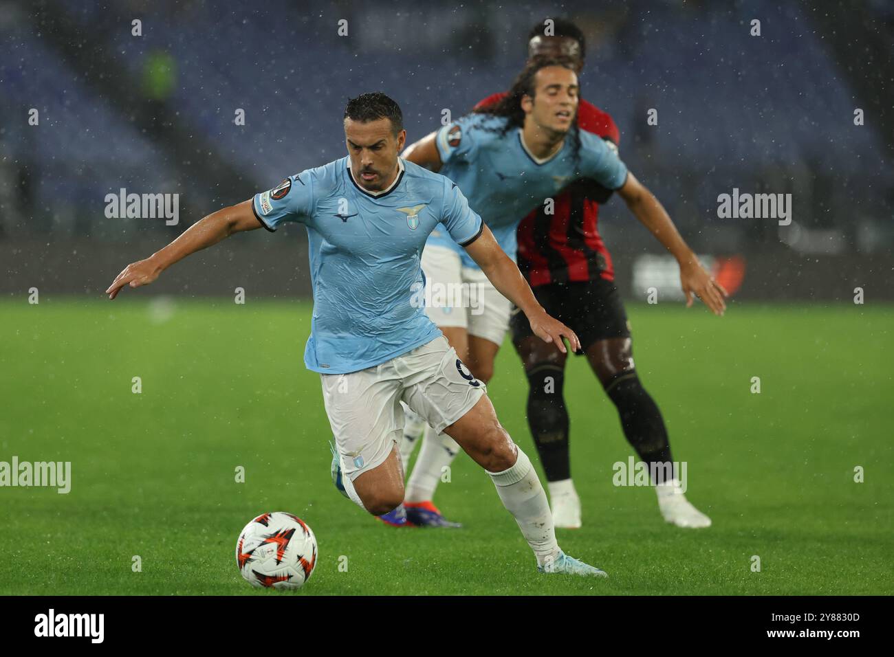 Rom, Italien 03.10.2024: Pedro von Latium während der UEFA Europa League 2024-2025, Tag 2, Fußballspiel zwischen SS Lazio gegen OGC Nizza im Olympiastadion in Rom. Stockfoto