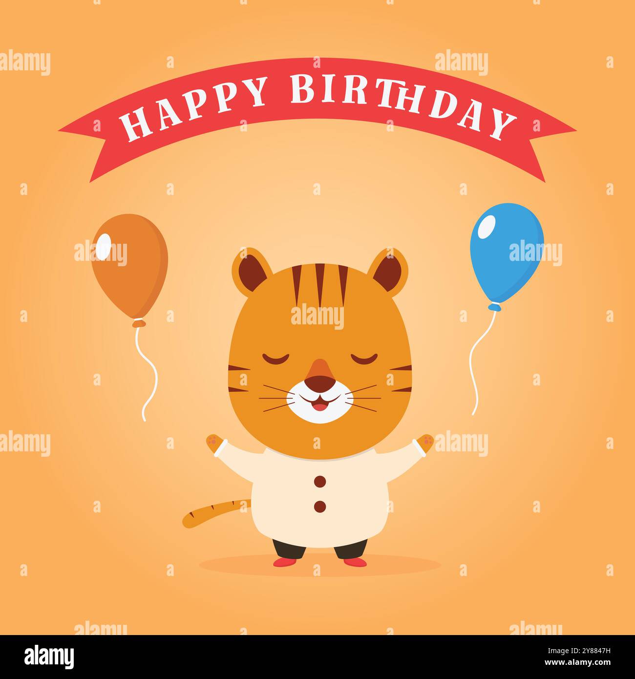 Happy Birthday Vektor für Animation. Vektor-Illustration eines niedlichen Tigers mit Ballons Stock Vektor