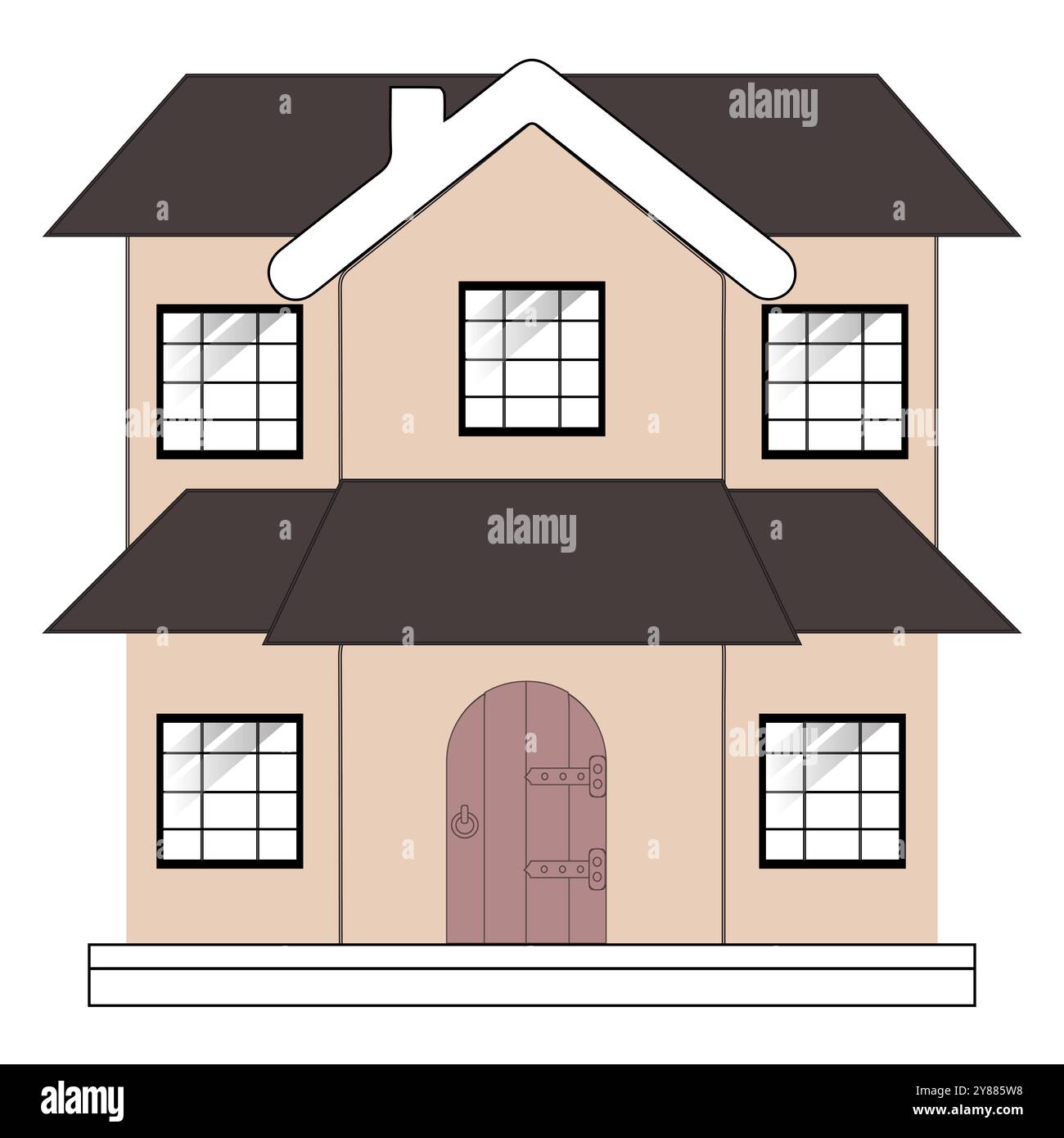 Minimalistisches zweistöckiges Haus Vektor, elegante Cottage Style Home Illustration, Vector Flat Icon vorstadtamerikanisches Haus, Wohnhaus Cottage Schild Stock Vektor