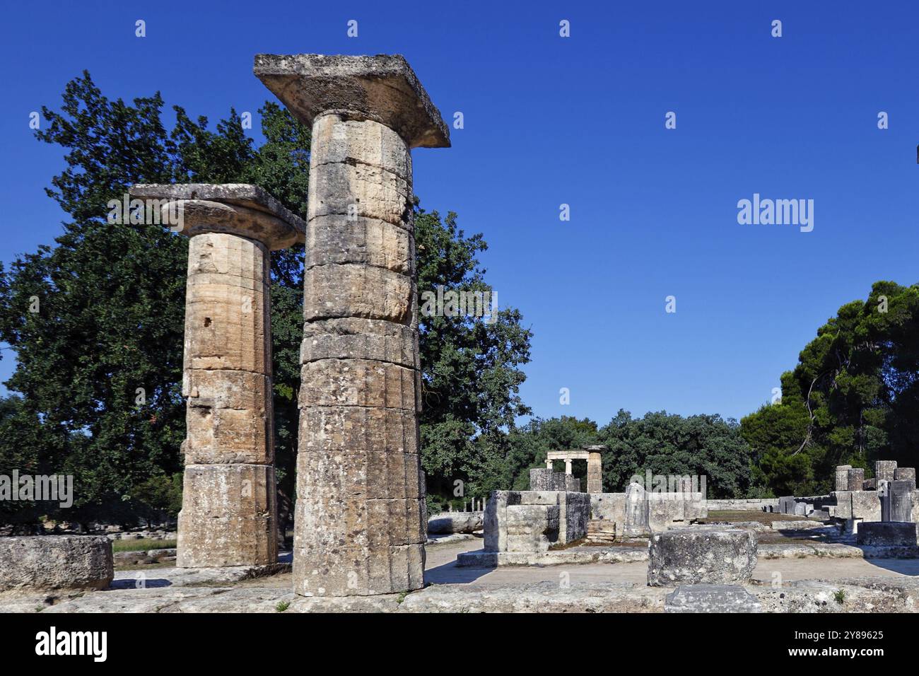 Tempel der Hera Denkmal (7. Jh. B.C.) in Olympia, Griechenland, Europa Stockfoto