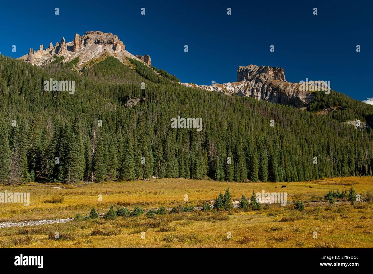 In der Nähe von Far: Dunsinane und Precipice Peak, zwischen zwei Gabelungen des Cimarron River in Colorado Stockfoto
