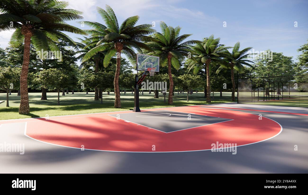 3D-Darstellung des Basketballplatzes im 3D-Format Stockfoto