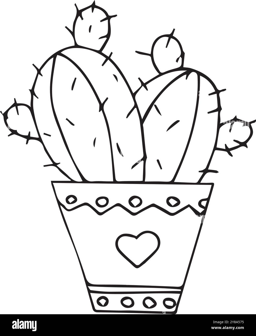 Kritzelte Zimmerpflanzenzeichnung auf weißem Hintergrund. Perfekt für Etiketten, Druck- und Grußkarten. Stock Vektor