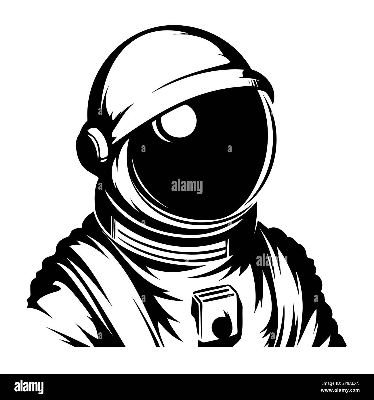 Astronaut in Space Helm Schwarz-weiß-Grafik Stock Vektor