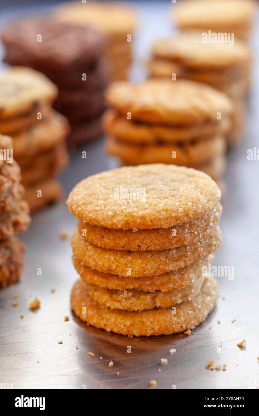 Reihen von Cookies verschiedener Typen Stockfoto
