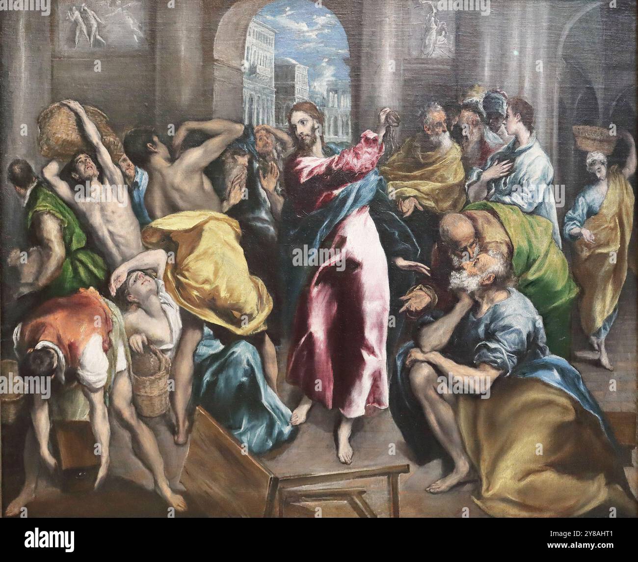 Christus, der die Händler aus dem Tempel treibt, vom griechischen Maler El Greco in der National Gallery, London, Großbritannien Stockfoto