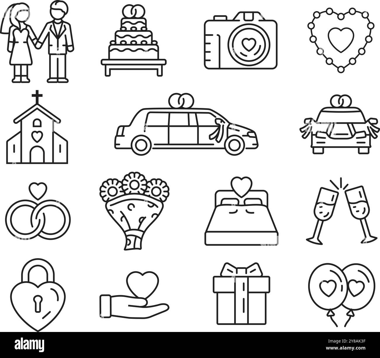 Set Mit Hochzeitssymbolen Stock Vektor