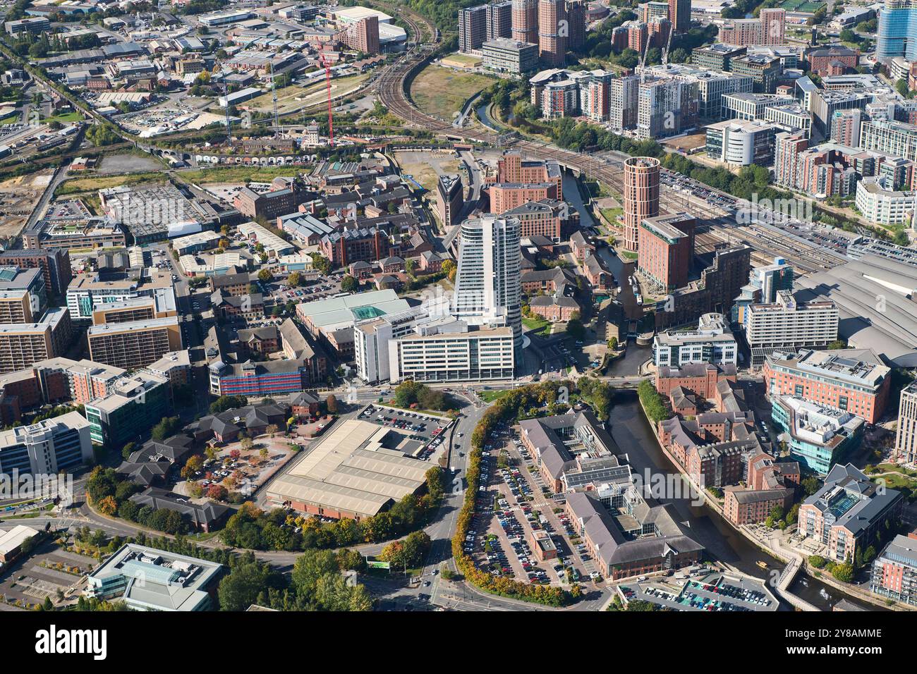 Ein Luftbild von Leeds City Centre, West Yorkshire, Nordengland, Großbritannien Stockfoto