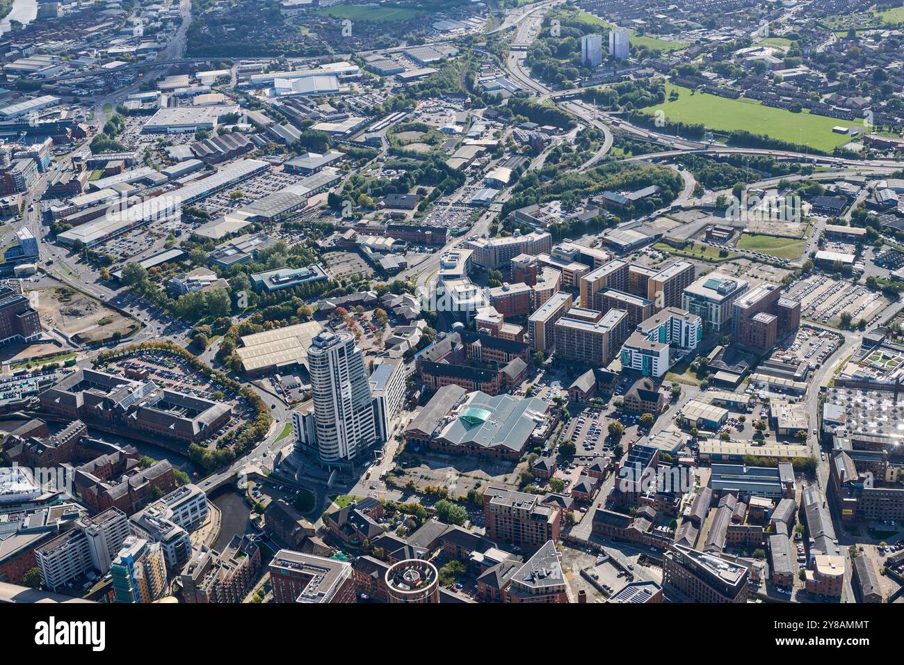 Ein Luftbild von Leeds City Centre, West Yorkshire, Nordengland, Großbritannien Stockfoto