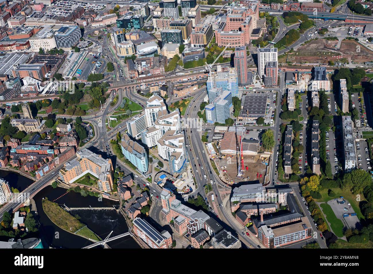 Ein Luftbild von Leeds City Centre, West Yorkshire, Nordengland, Großbritannien Stockfoto