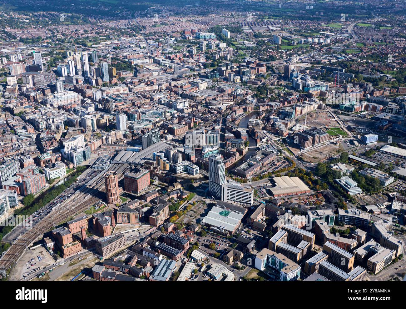 Ein Luftbild von Leeds City Centre, West Yorkshire, Nordengland, Großbritannien Stockfoto