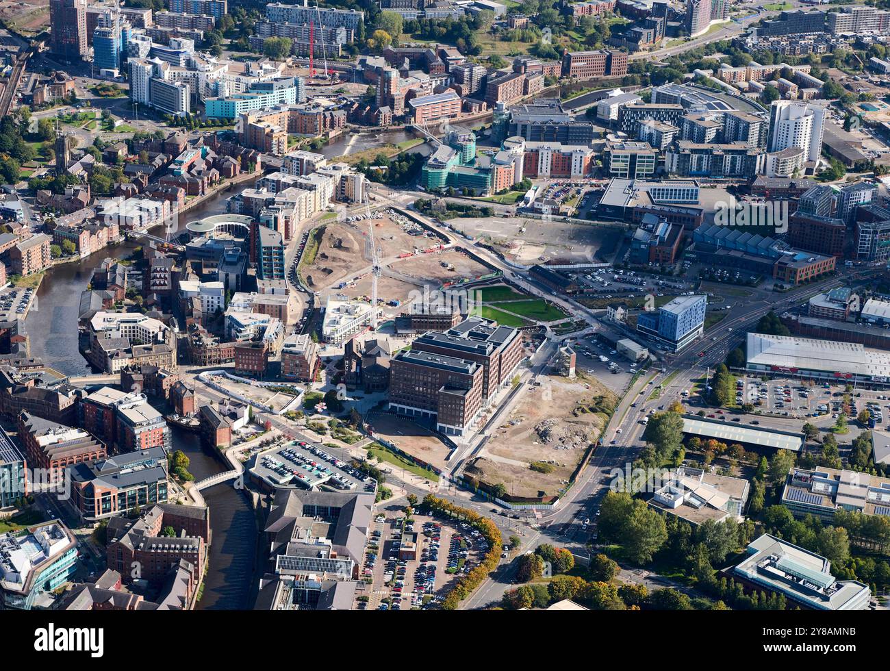 Ein Luftbild von Leeds City Centre, West Yorkshire, Nordengland, Großbritannien Stockfoto