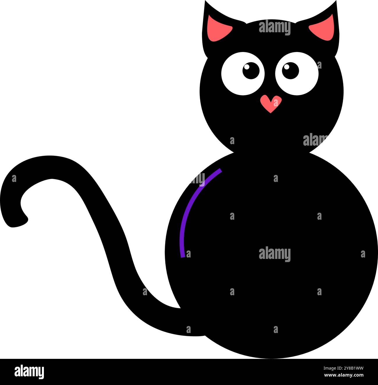 Minimale schwarze Zeichentrickkatze Illustration, stilisierte einfache offene faule Katze schwarze Silhouette Vektor EPS. Stock Vektor