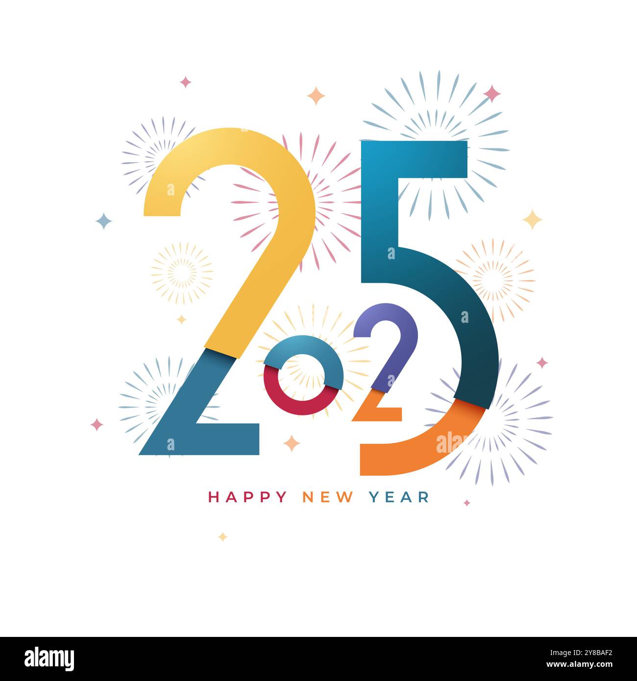 Happy New Year 2025 in einem modernen abstrakten Textdesign. Kreatives, modernes Konzept zum Feiern. Vektorabbildung. Stock Vektor