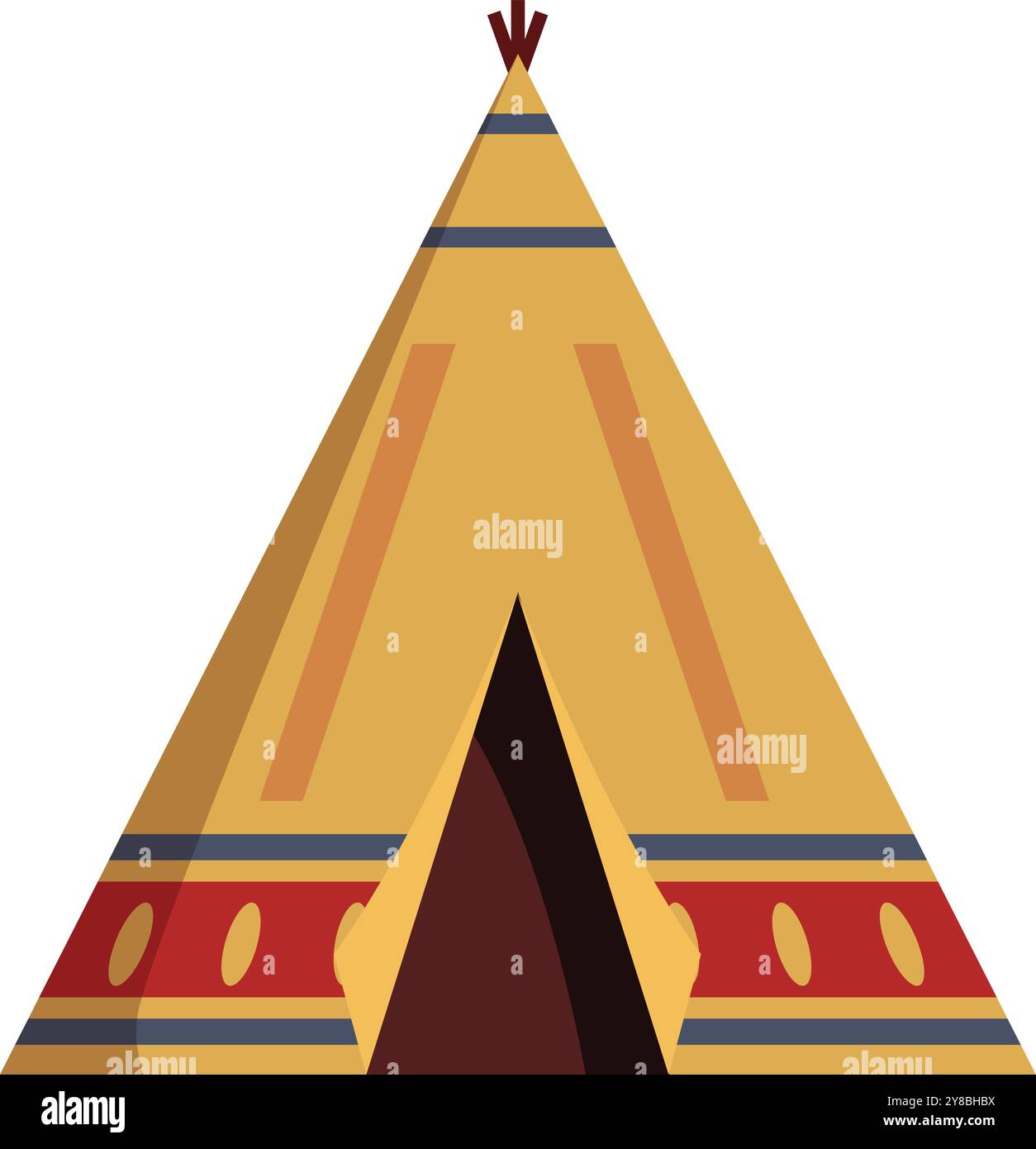 Klassisches indianisches Tipi-Zelt, reich dekoriert mit traditionellen Mustern, hoch und stolz Stock Vektor