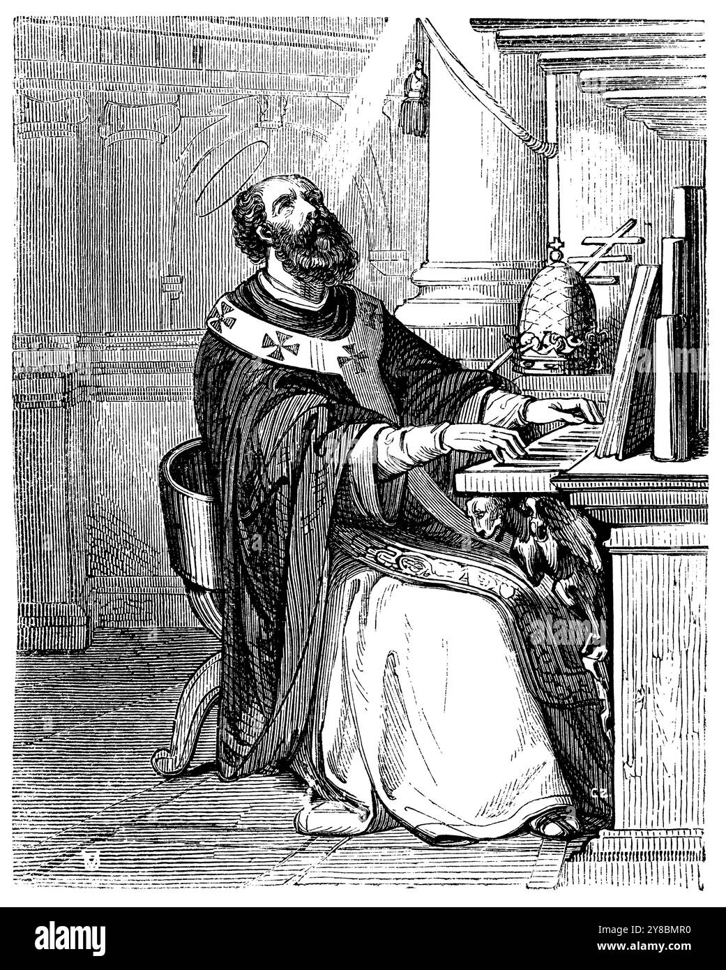 San León II (?-683), Papa en 681, Confesor. Grabado DE 1852. Stockfoto