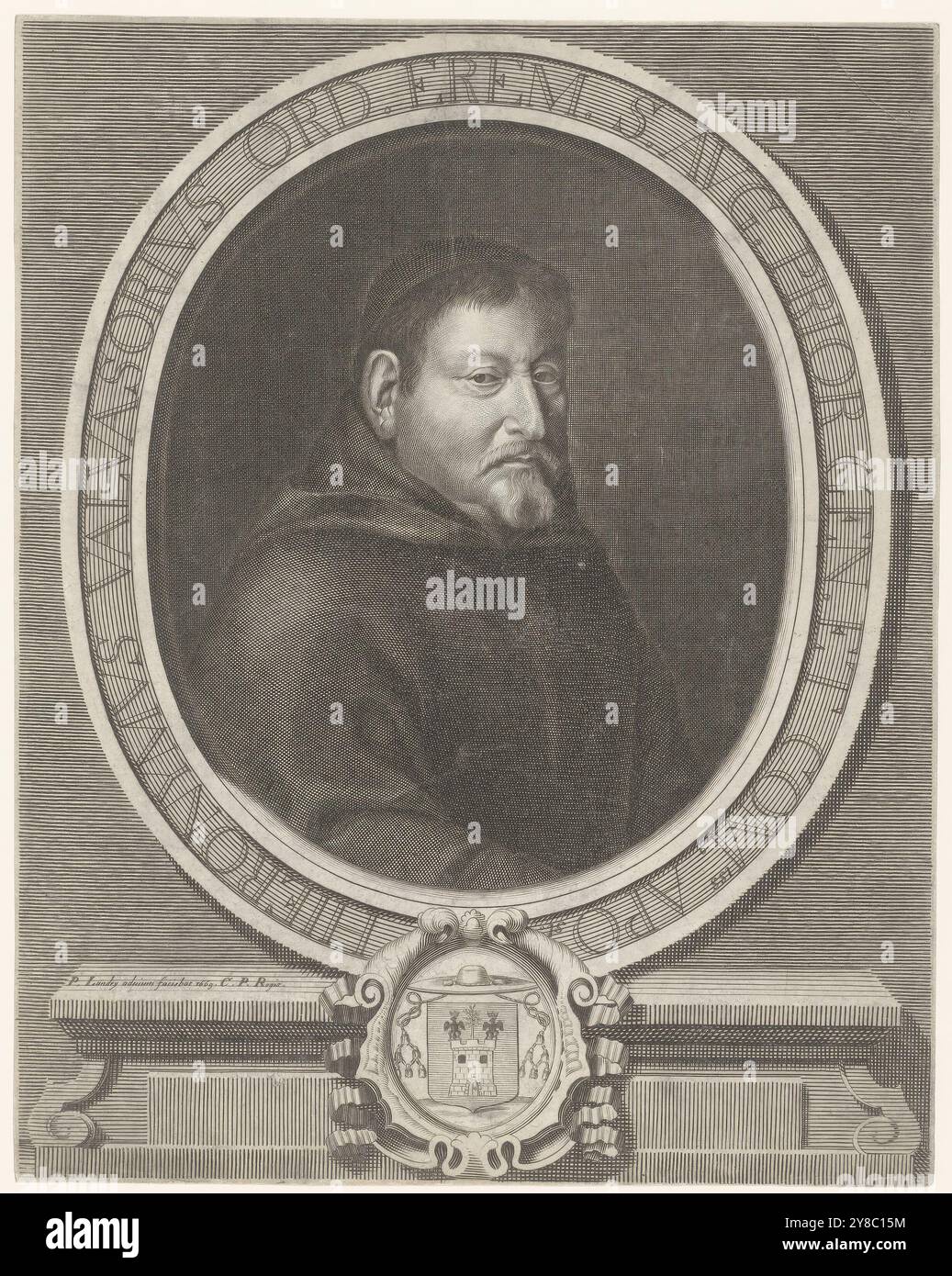 Porträt von Jerome Vavaseur, Druck, Druckerei: Pierre Landry, (auf dem Objekt erwähnt), Lodewijk XIV (koning van Frankrijk), (auf dem Objekt erwähnt), Frankreich, 1669, Papier, Gravur, Ätzen, Höhe, 347 mm x Breite, 275 mm Stockfoto