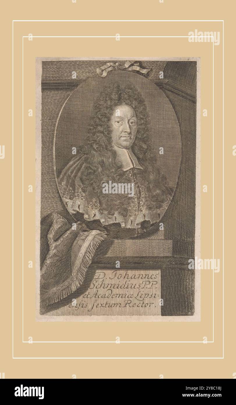 Porträt von Johann Schmid, Druck, Druckerei: Martin Bernigeroth, Leipzig, 1715, Papier, Gravur, Höhe, 152 mm x Breite, 95 mm Stockfoto