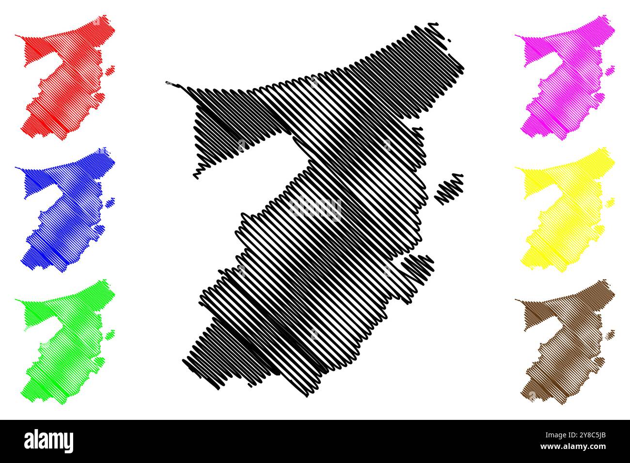 Siehe Bezirk (Schweiz, Schweizerische Eidgenossenschaft, Kanton Freiburg oder Freiburg), Kartenvektordarstellung, Scribble Sketch Seebezirk oder District du Lac Stock Vektor
