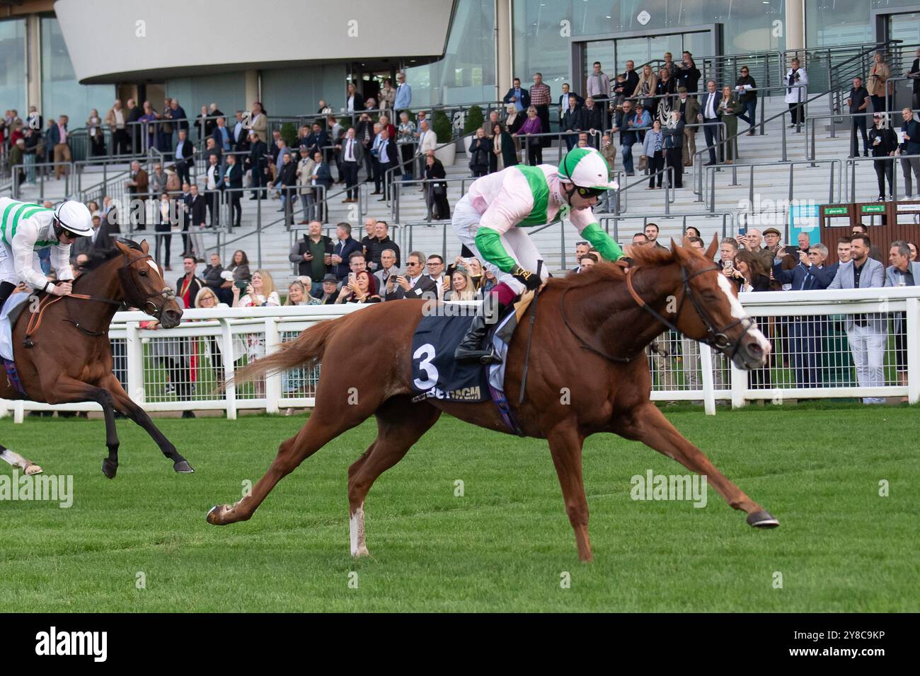 Ascot, Berkshire, Großbritannien. Oktober 2024. Oisin Murphy gewinnt den HE BetMGM Noel Murless Stakes (Class 1) auf der Ascot Racecourse in Berkshire beim BetMGM Autumn Friday Raceday. Eigentümerin Frau Fitri Hay, Trainer Andrew Balding, Kingsclere, Züchter Coolmore, Sponsor der JMH Group. Quelle: Maureen McLean/Alamy Live News Stockfoto