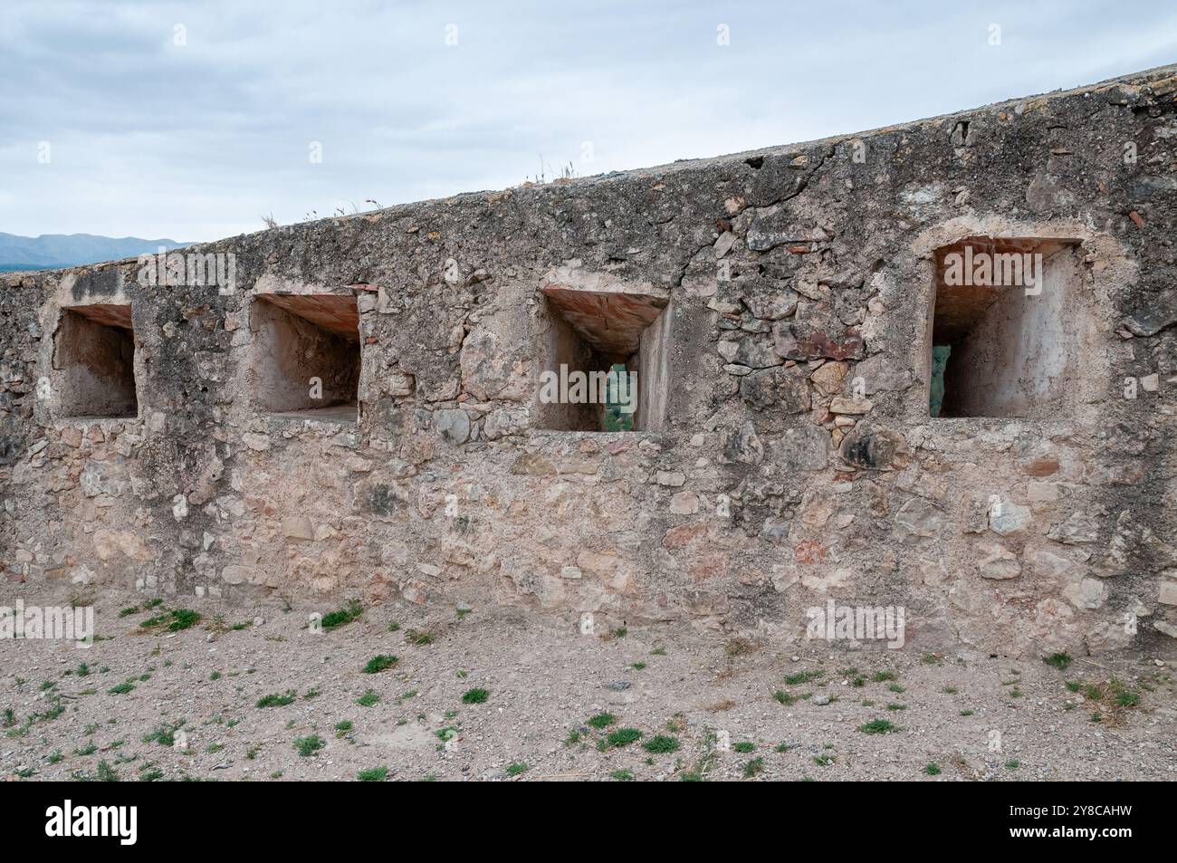 Embrasure, Schießloch, Schloss Miravet, Ribera d'Ebre, Katalonien, Spanien Stockfoto